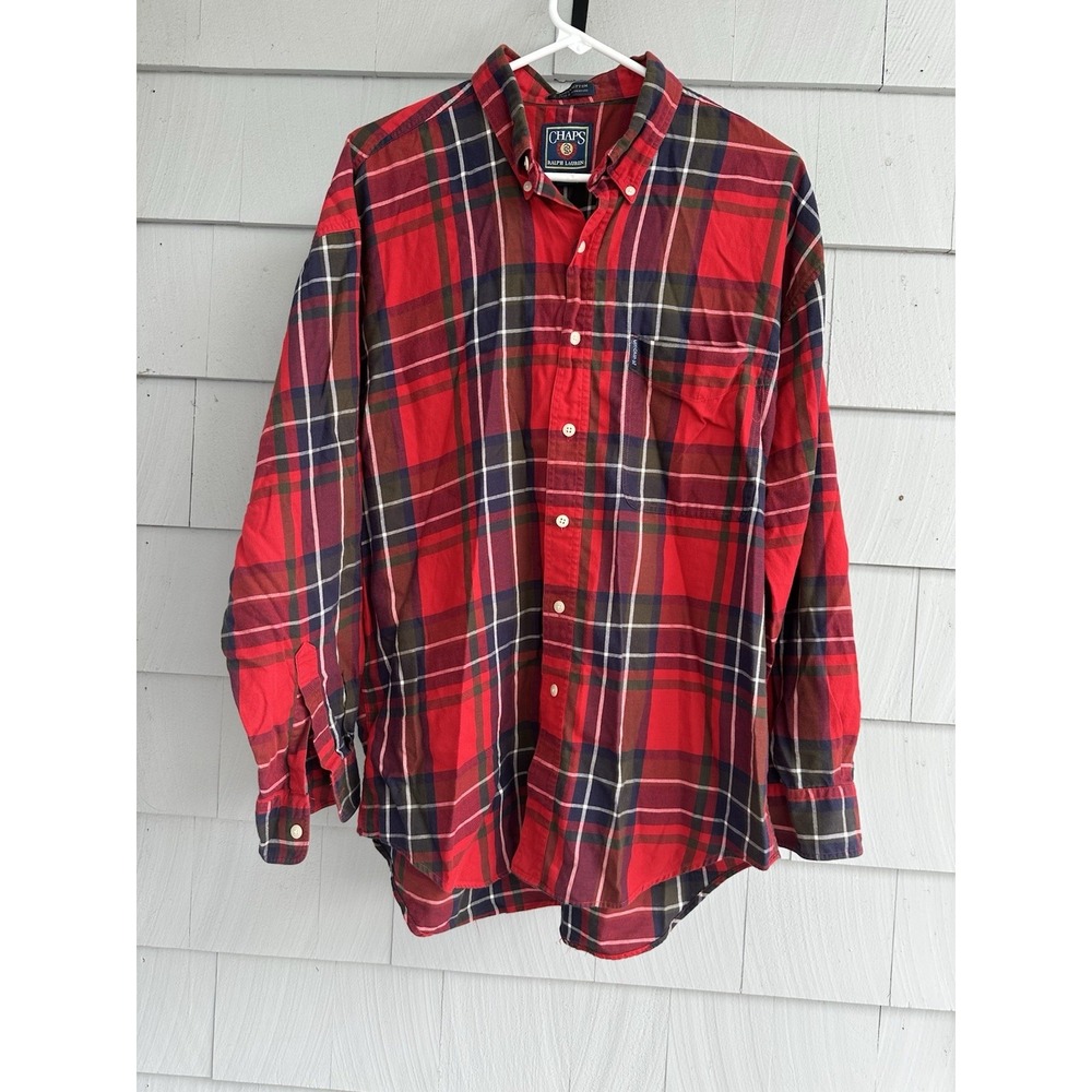 Vintage 90s Chaps Ralph Lauren Plaid Shirt Men's L Holiday Tartan‎ Unisex